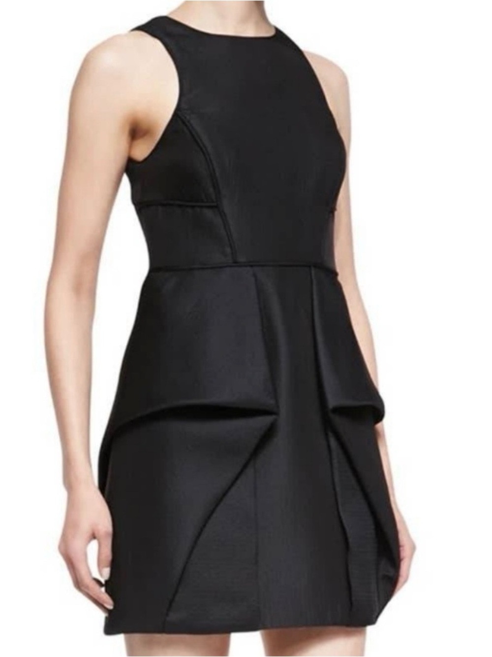 Tibi Black Sleeveless Sculpted Peplum Mini Dress